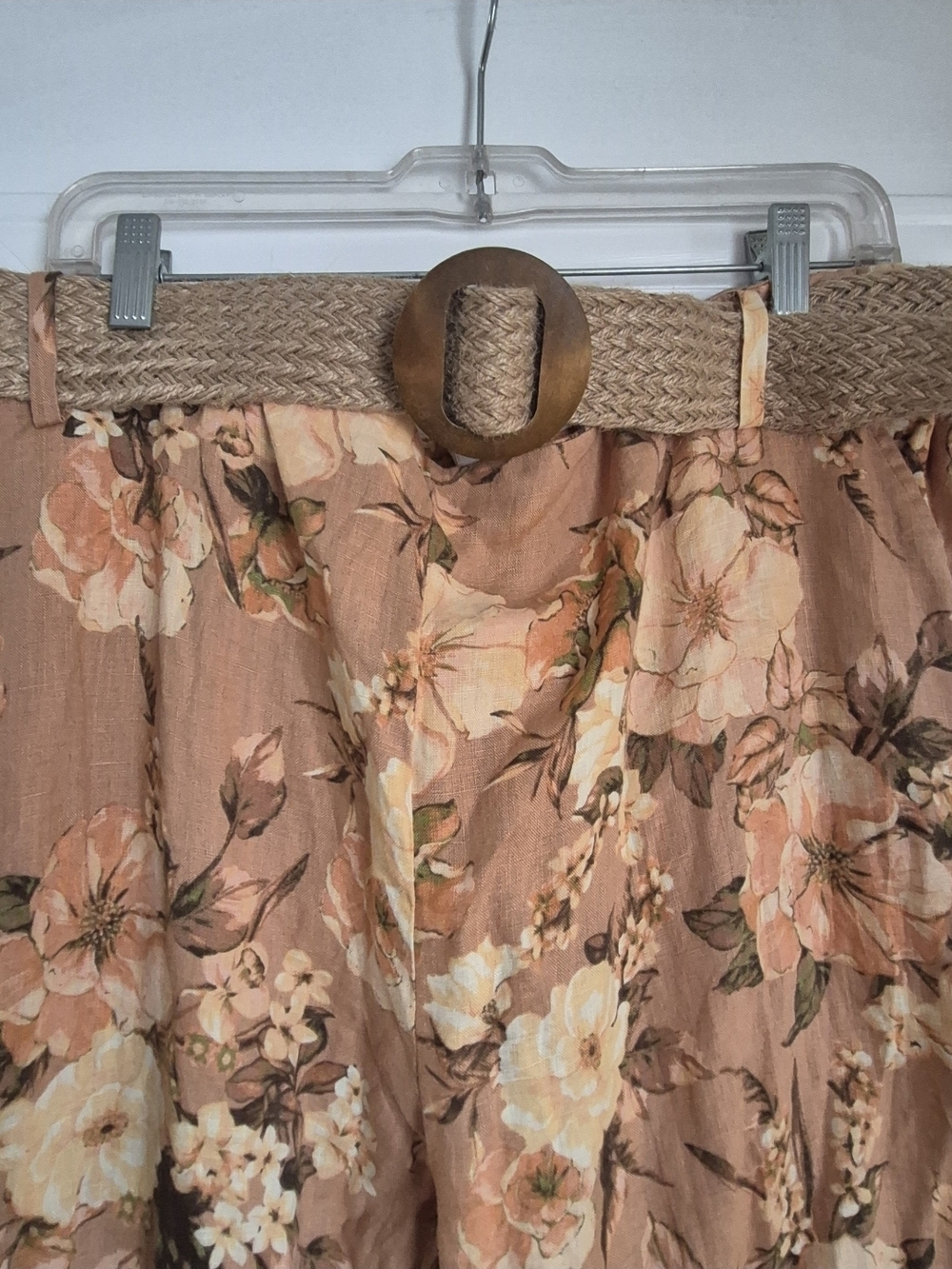 Mango Floral Wide-Leg Linen Pants with Woven Belt Size 46 - Picture 3 of 10